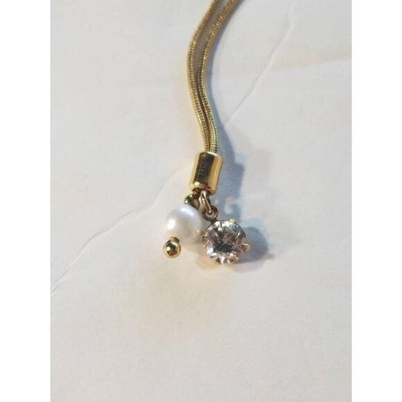 Vintage Monet necklace rhinestone diamond and faux pearl gold - Picture 2 of 8